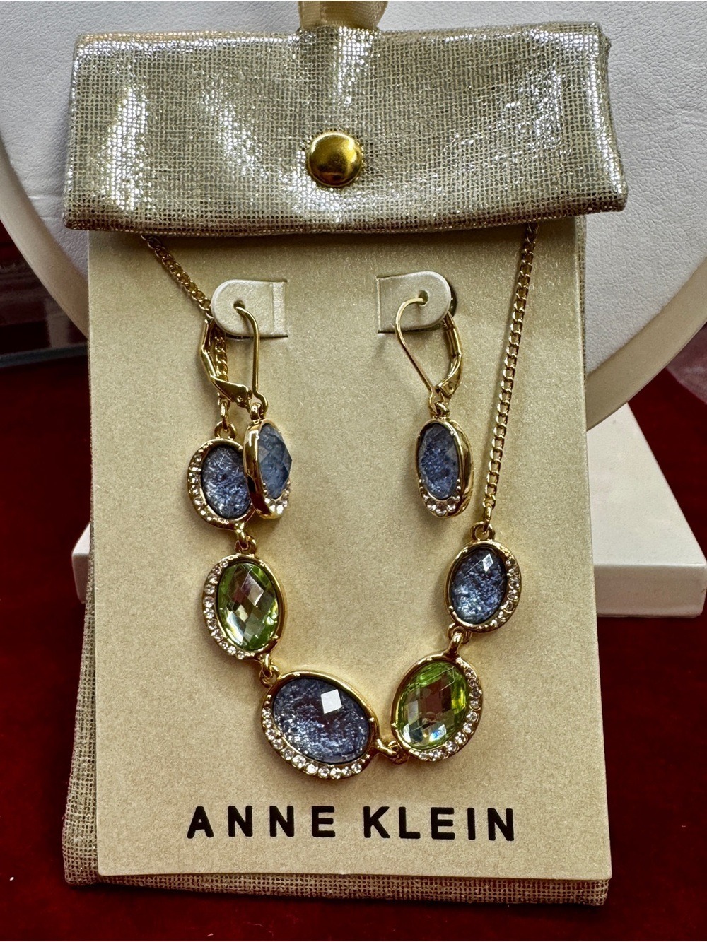 Anne Klein Gold-Tone Necklace & Earring Set with Blue and Green Stones